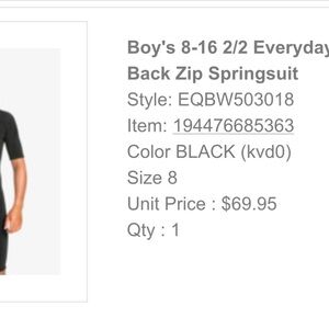 Size 8 wetsuit. Spring. Used less than 10 times.